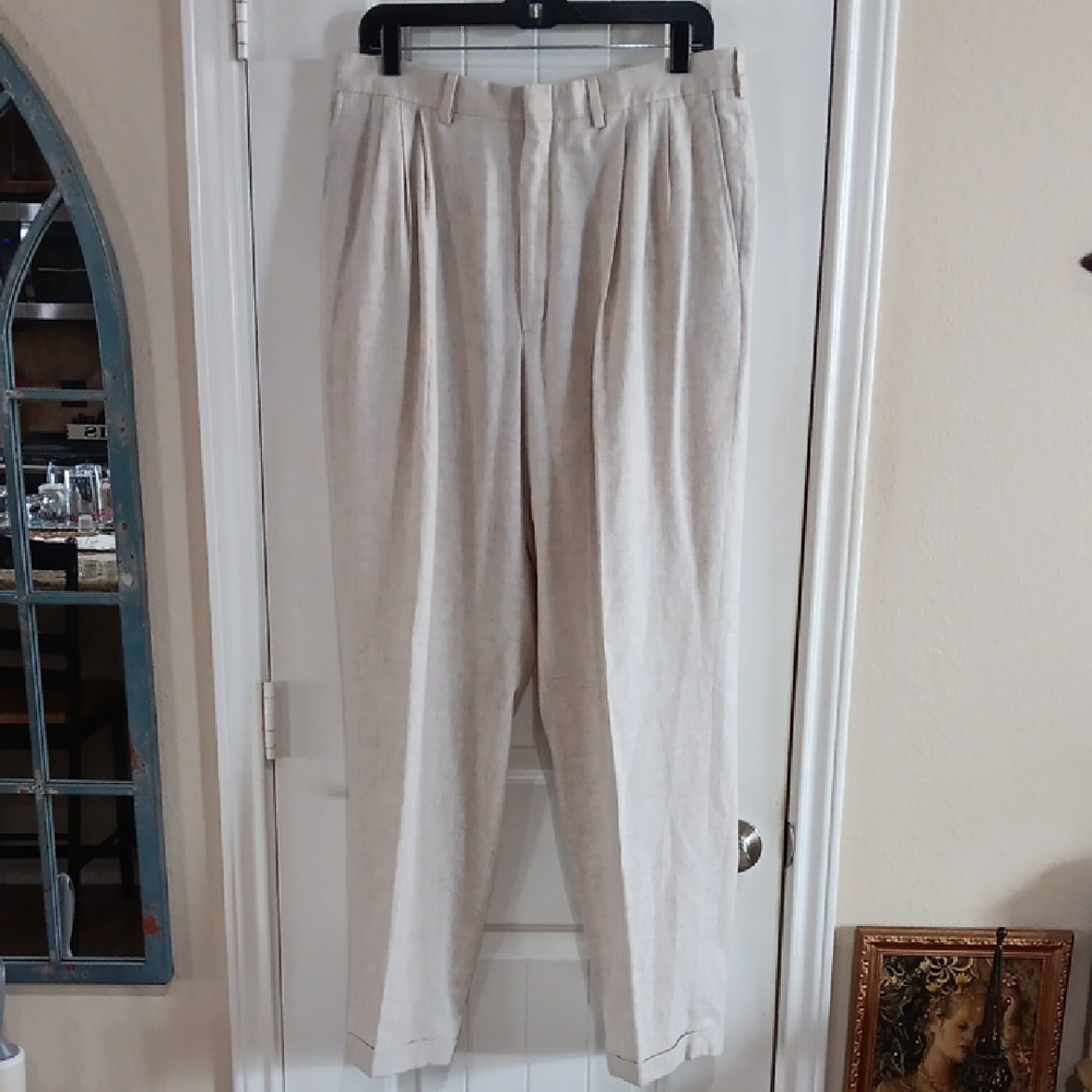 Source Unknown DuPont Teflon Unlined Linen Blend Triple Plted Trousers Y2K